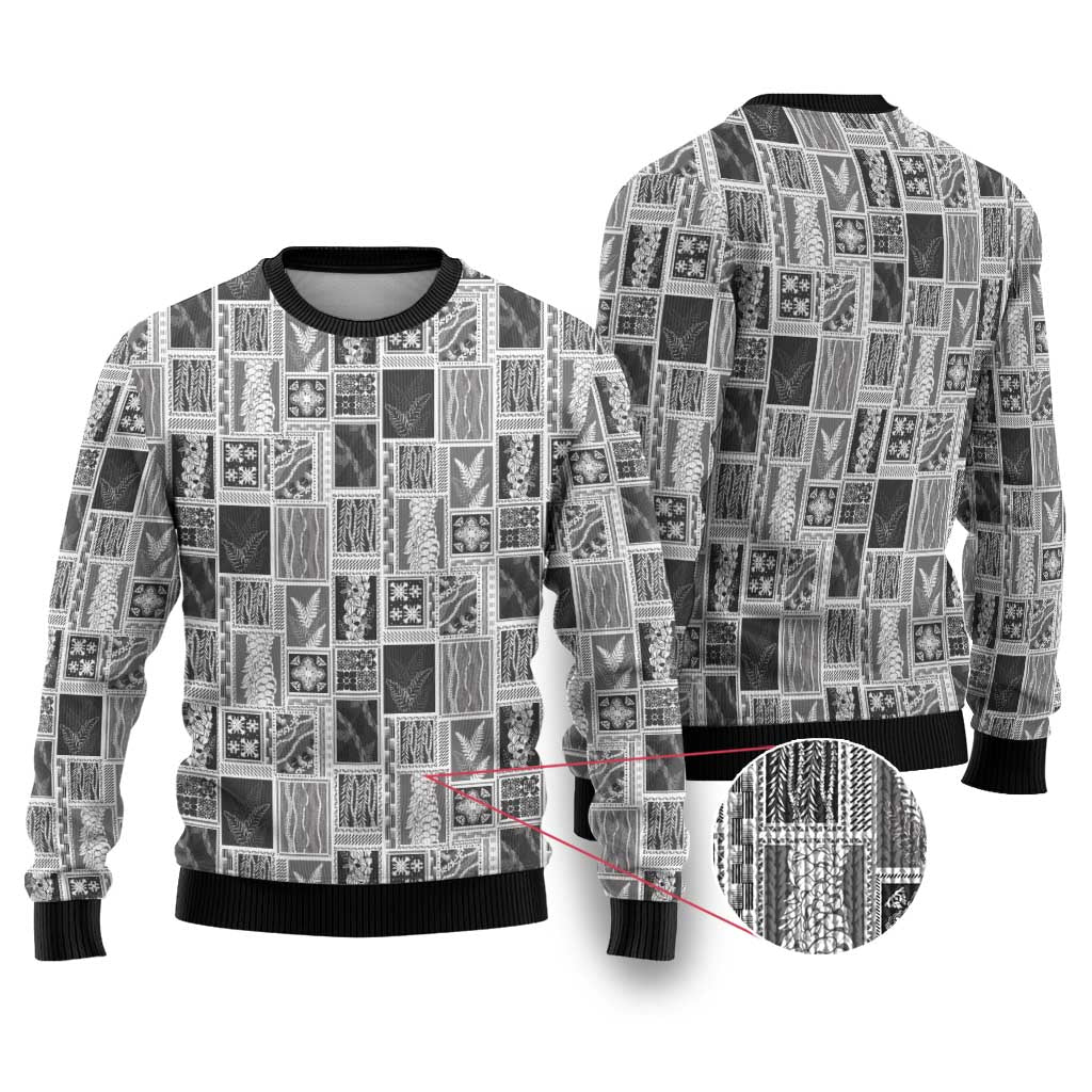 Vintage Aloha Block Quilt Ugly Christmas Sweater Black Inspired Lei Motifs - Polynesian Pride
