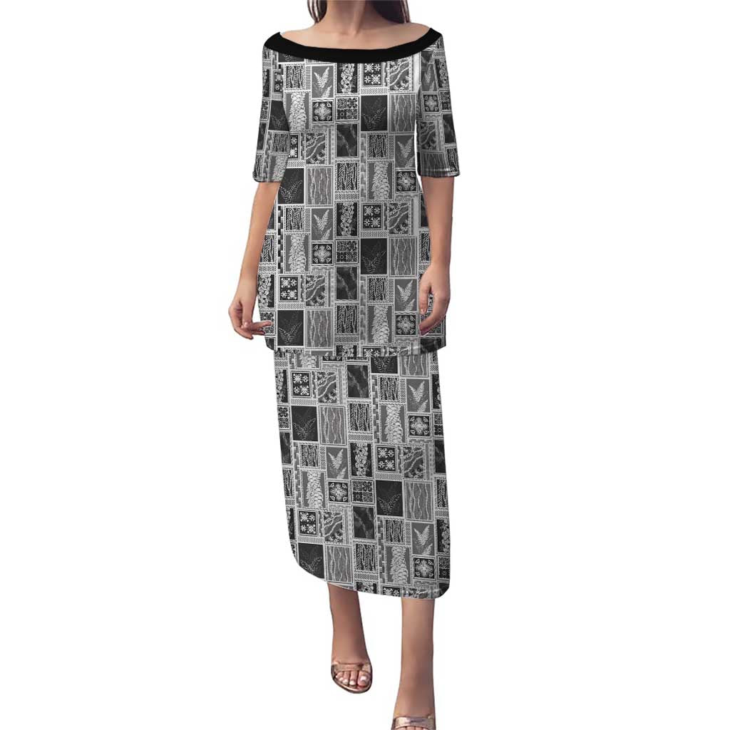 Vintage Aloha Block Quilt Puletasi Black Inspired Lei Motifs - Polynesian Pride