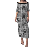 Vintage Aloha Block Quilt Puletasi Black Inspired Lei Motifs - Polynesian Pride