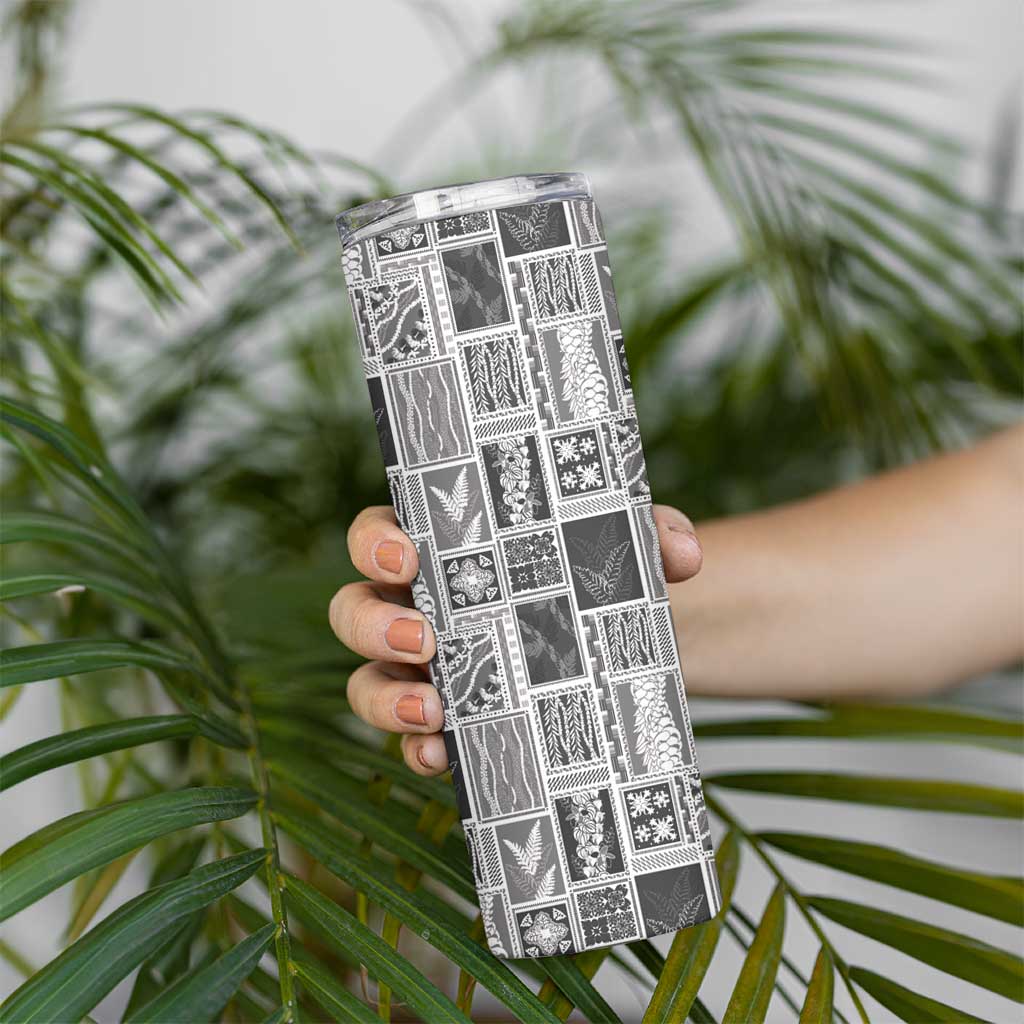 Vintage Aloha Block Quilt Skinny Tumbler Black Inspired Lei Motifs - Polynesian Pride