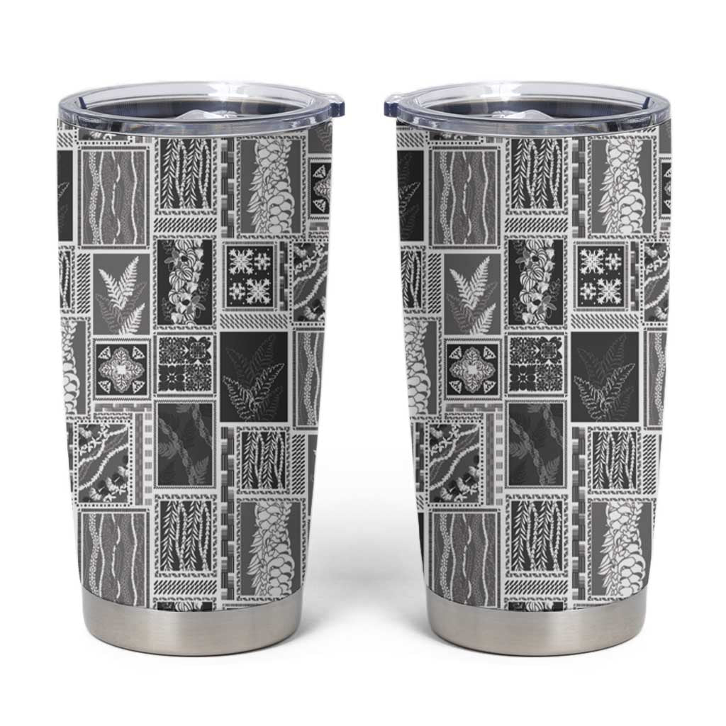 Vintage Aloha Block Quilt Tumbler Cup Black Inspired Lei Motifs - Polynesian Pride