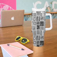 Vintage Aloha Block Quilt Tumbler With Handle Black Inspired Lei Motifs - Polynesian Pride