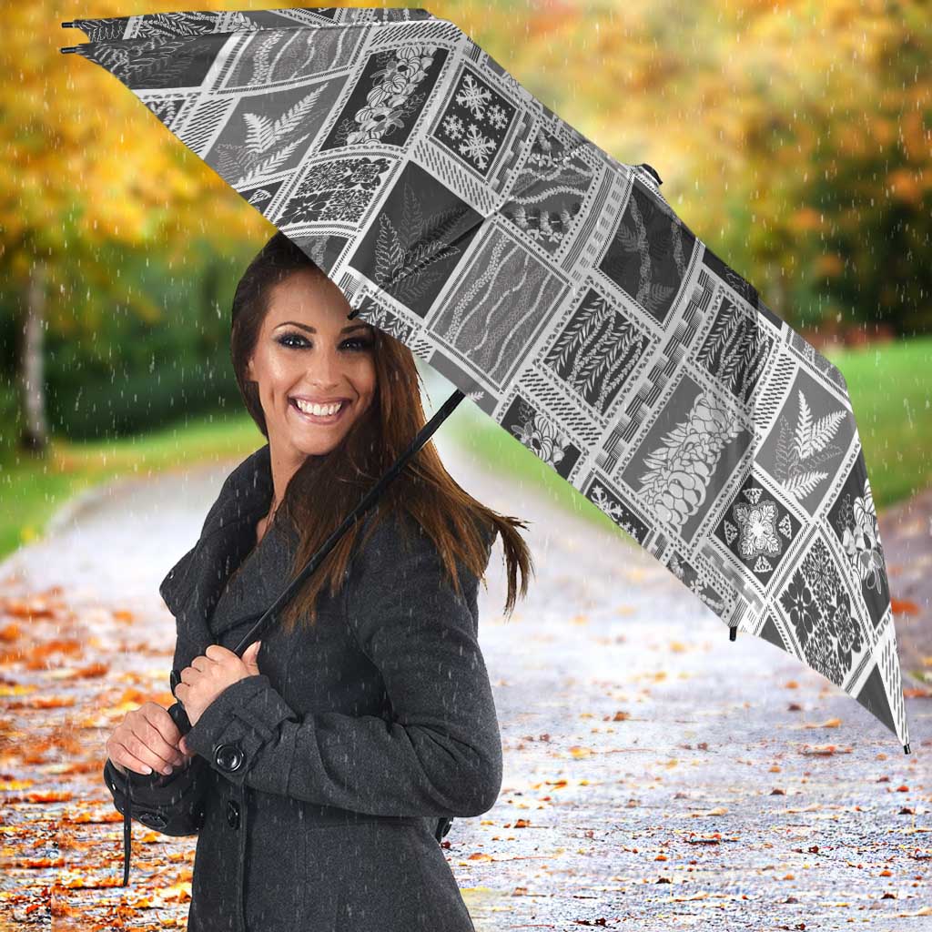 Vintage Aloha Block Quilt Umbrella Black Inspired Lei Motifs - Polynesian Pride