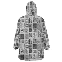 Vintage Aloha Block Quilt Wearable Blanket Hoodie Black Inspired Lei Motifs - Polynesian Pride
