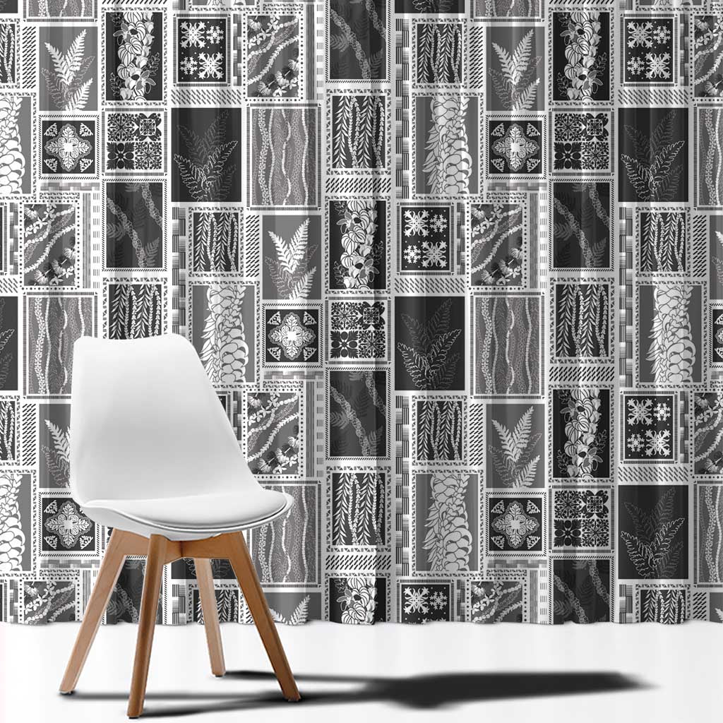 Vintage Aloha Block Quilt Window Curtain Black Inspired Lei Motifs - Polynesian Pride