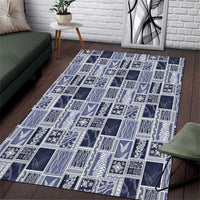 Vintage Aloha Block Quilt Area Rug Blue Inspired Lei Motifs - Polynesian Pride