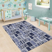 Vintage Aloha Block Quilt Area Rug Blue Inspired Lei Motifs - Polynesian Pride