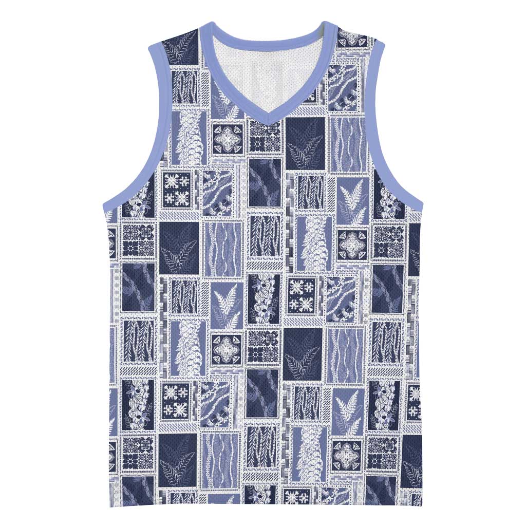 Vintage Aloha Block Quilt Basketball Jersey Blue Inspired Lei Motifs - Polynesian Pride
