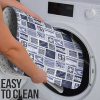 Vintage Aloha Block Quilt Bathroom Set Blue Inspired Lei Motifs - Polynesian Pride