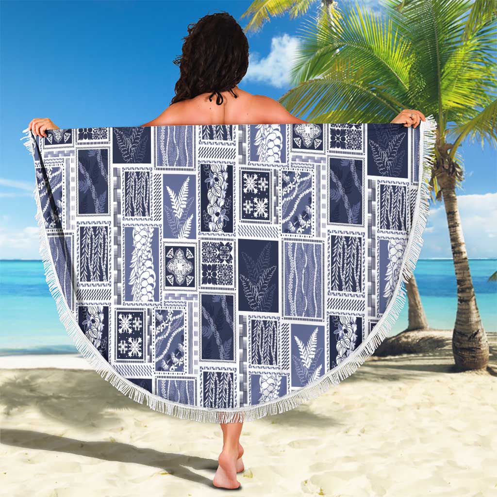 Vintage Aloha Block Quilt Beach Blanket Blue Inspired Lei Motifs - Polynesian Pride