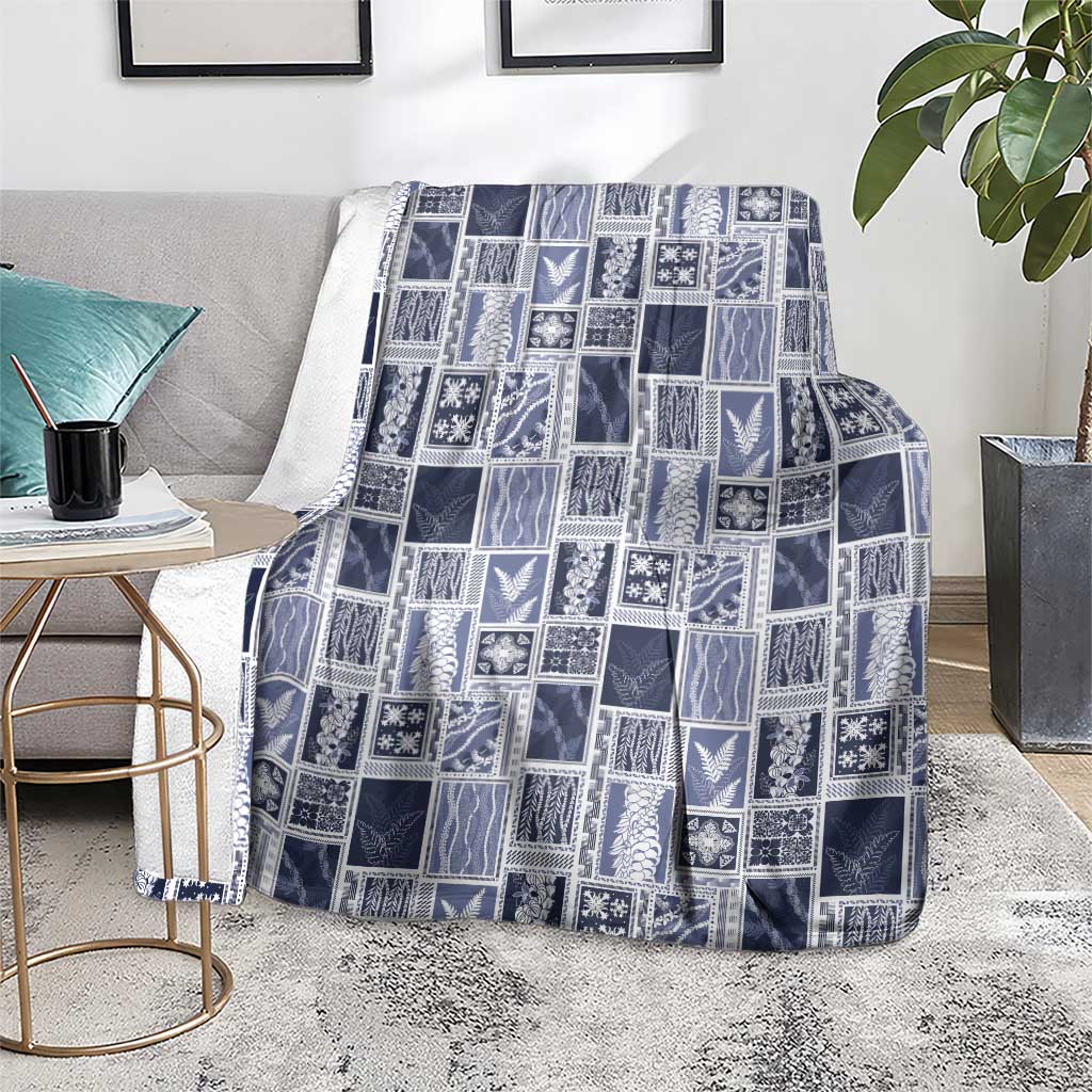 Vintage Aloha Block Quilt Blanket Blue Inspired Lei Motifs - Polynesian Pride