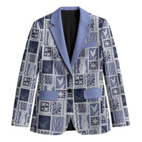 Vintage Aloha Block Quilt Blazer Blue Inspired Lei Motifs - Polynesian Pride