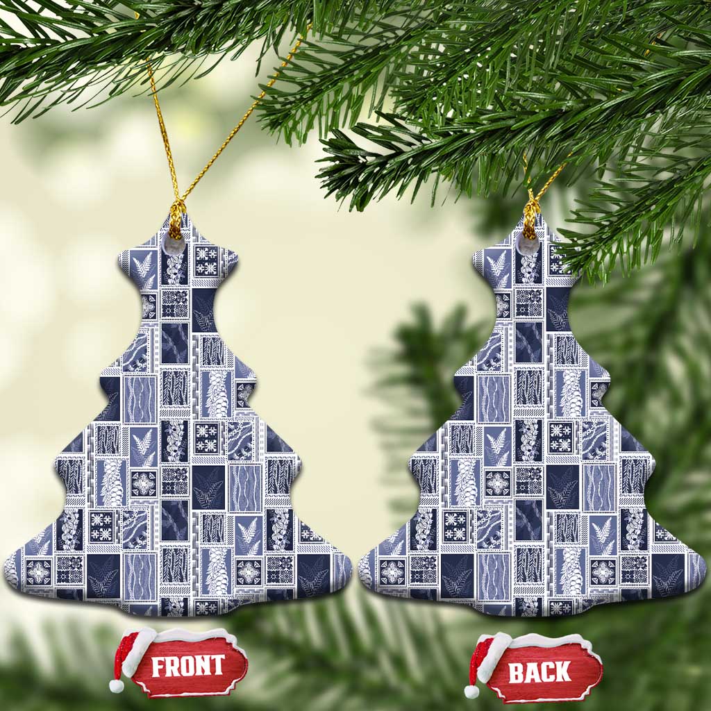 Vintage Aloha Block Quilt Ceramic Ornament Blue Inspired Lei Motifs - Polynesian Pride