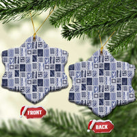 Vintage Aloha Block Quilt Ceramic Ornament Blue Inspired Lei Motifs - Polynesian Pride