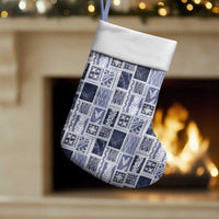 Vintage Aloha Block Quilt Christmas Stocking Blue Inspired Lei Motifs - Polynesian Pride