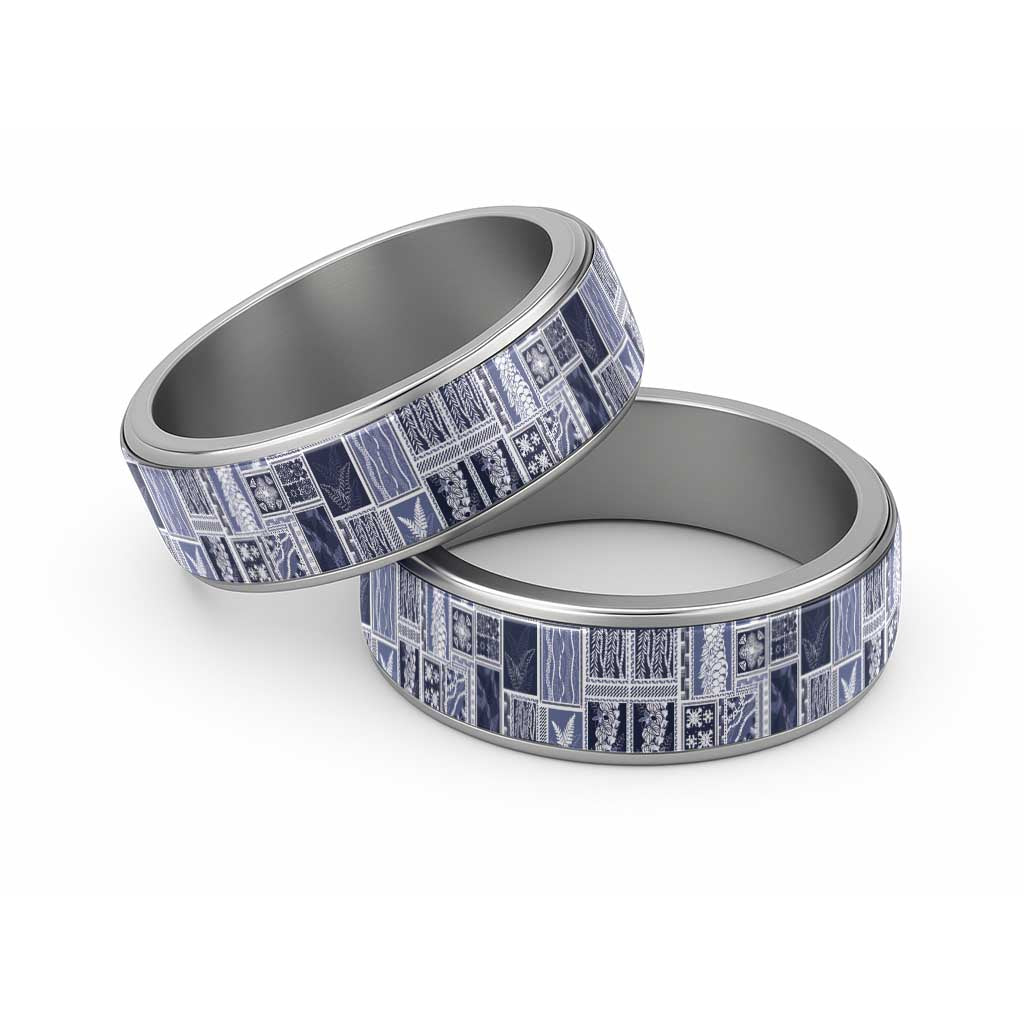 Vintage Aloha Block Quilt Classic Ring Blue Inspired Lei Motifs - Polynesian Pride