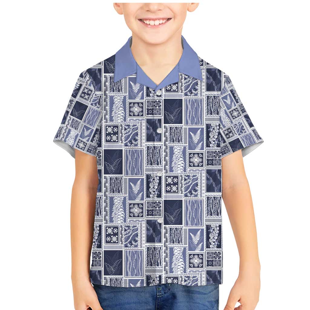 Vintage Aloha Block Quilt Family Matching Mermaid Dress and Hawaiian Shirt Blue Inspired Lei Motifs - Polynesian Pride