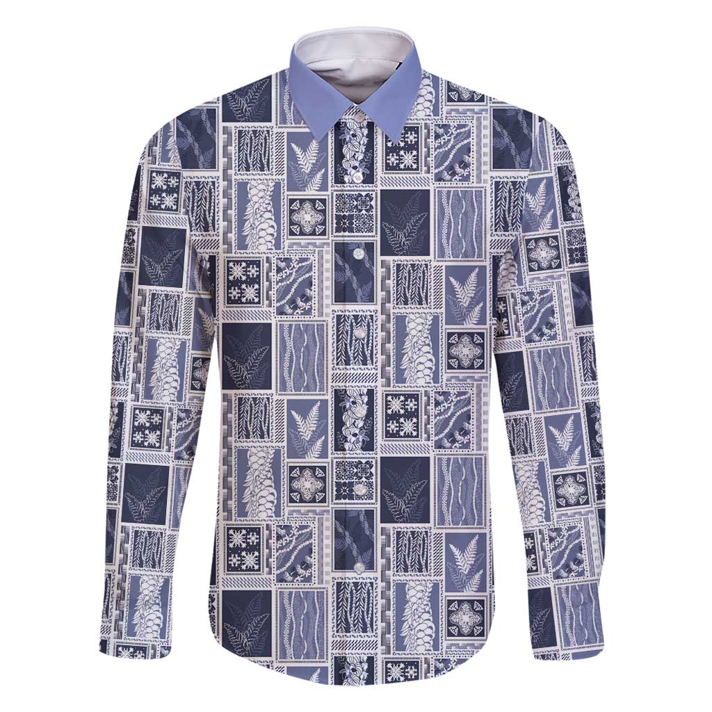 Vintage Aloha Block Quilt Family Matching Off Shoulder Short Dress and Hawaiian Shirt Blue Inspired Lei Motifs - Polynesian Pride