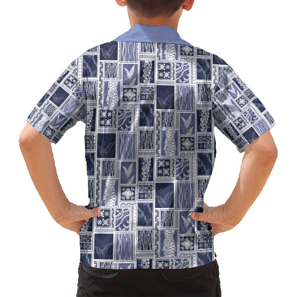 Vintage Aloha Block Quilt Family Matching Tank Maxi Dress and Hawaiian Shirt Blue Inspired Lei Motifs - Polynesian Pride