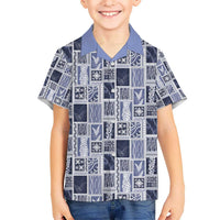 Vintage Aloha Block Quilt Kid Hawaiian Shirt Blue Inspired Lei Motifs - Polynesian Pride