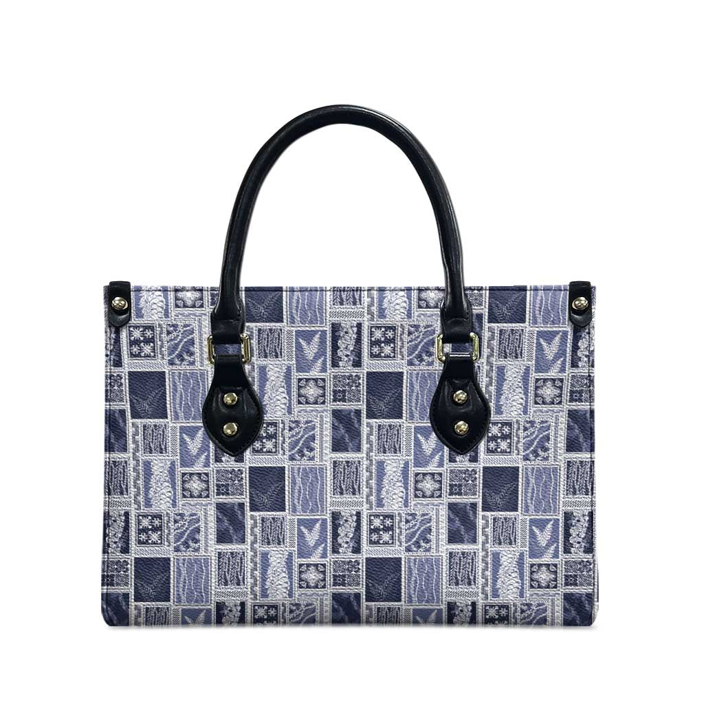 Vintage Aloha Block Quilt Leather Bag Blue Inspired Lei Motifs - Polynesian Pride