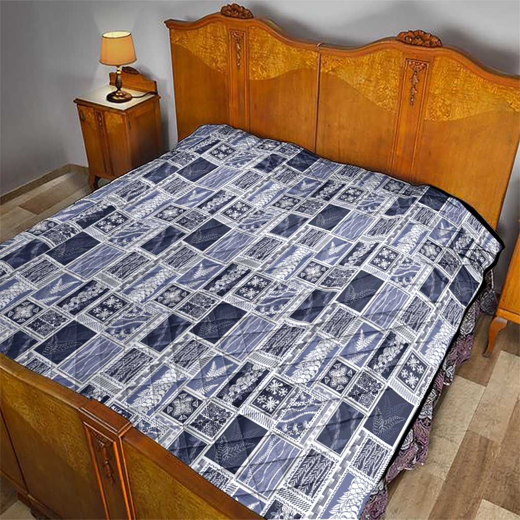 Vintage Aloha Block Quilt Quilt Blue Inspired Lei Motifs - Polynesian Pride