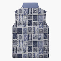 Vintage Aloha Block Quilt Sleeveless Puffer Jacket Blue Inspired Lei Motifs - Polynesian Pride