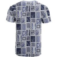 Vintage Aloha Block Quilt T Shirt Blue Inspired Lei Motifs - Polynesian Pride