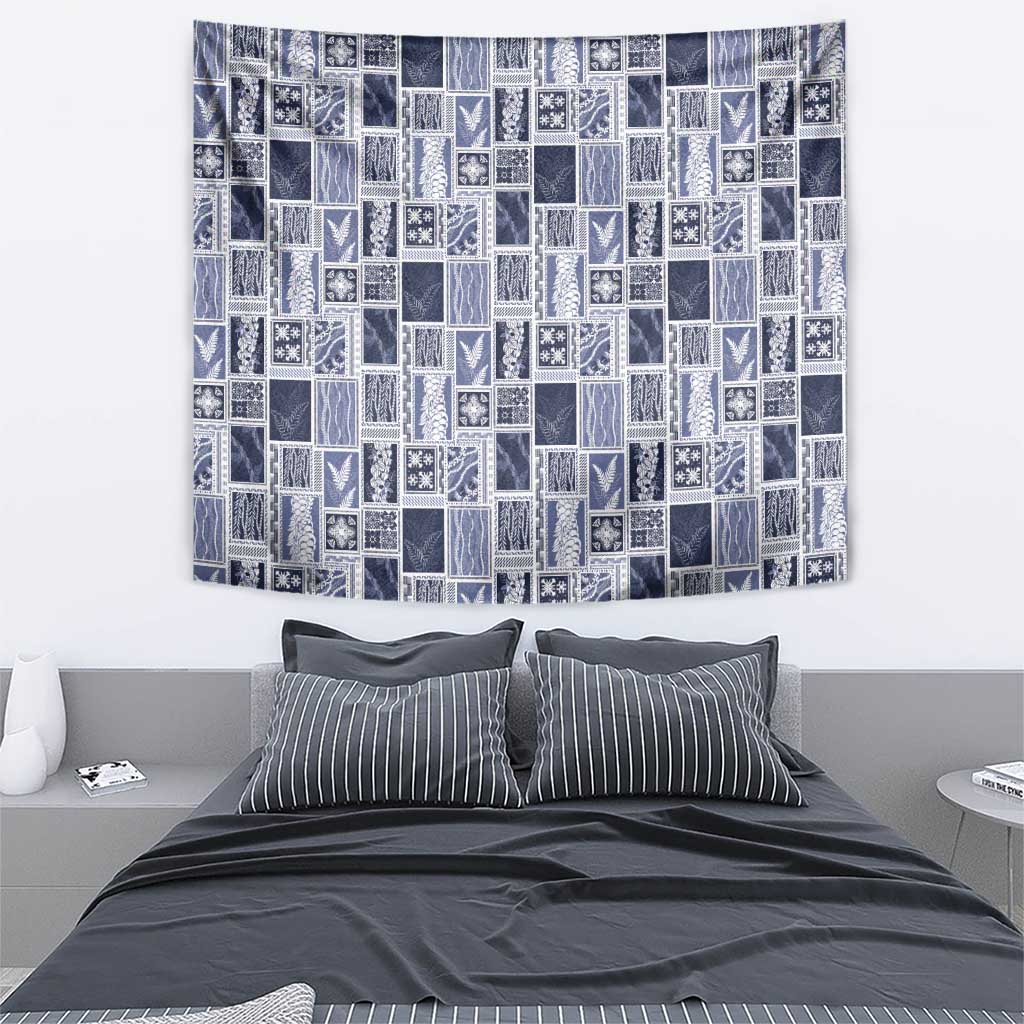 Vintage Aloha Block Quilt Tapestry Blue Inspired Lei Motifs - Polynesian Pride