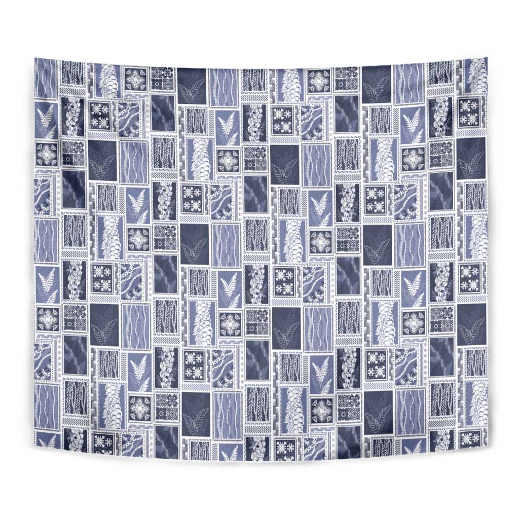 Vintage Aloha Block Quilt Tapestry Blue Inspired Lei Motifs - Polynesian Pride