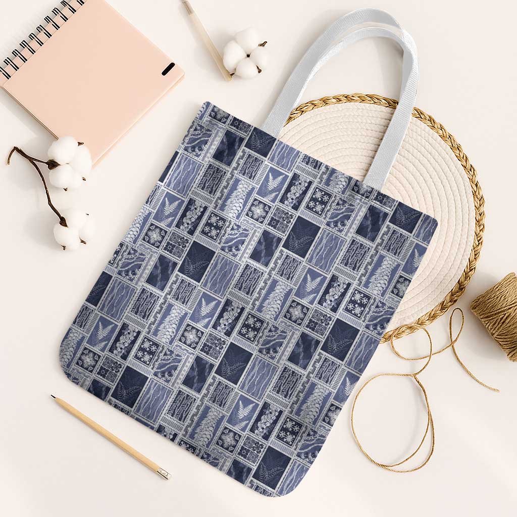 Vintage Aloha Block Quilt Tote Bag Blue Inspired Lei Motifs - Polynesian Pride