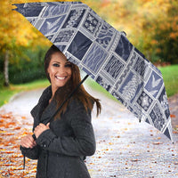 Vintage Aloha Block Quilt Umbrella Blue Inspired Lei Motifs - Polynesian Pride