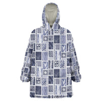 Vintage Aloha Block Quilt Wearable Blanket Hoodie Blue Inspired Lei Motifs - Polynesian Pride