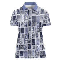 Vintage Aloha Block Quilt Women Polo Shirt Blue Inspired Lei Motifs - Polynesian Pride
