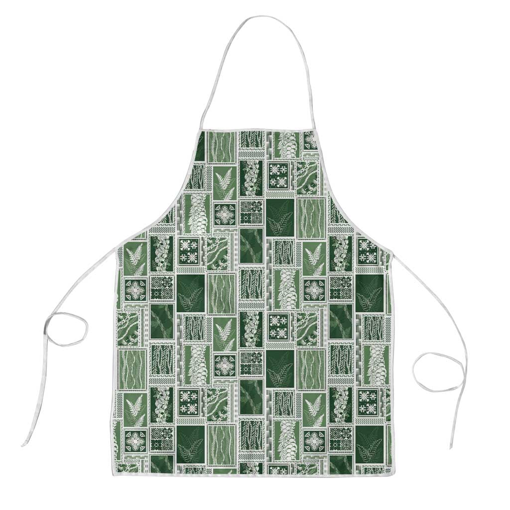 Vintage Aloha Block Quilt Apron Green Inspired Lei Motifs - Polynesian Pride