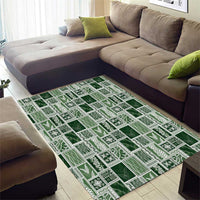 Vintage Aloha Block Quilt Area Rug Green Inspired Lei Motifs - Polynesian Pride