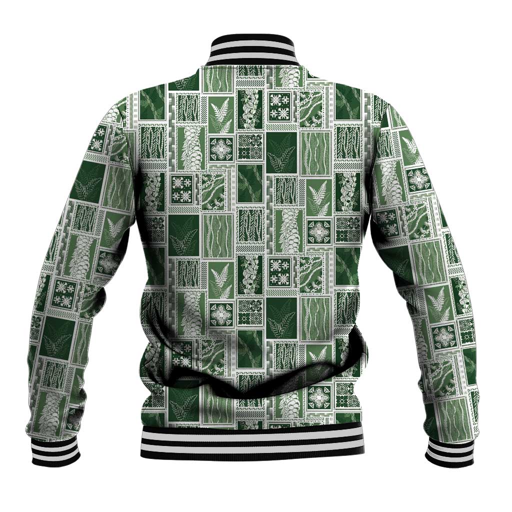 Vintage Aloha Block Quilt Baseball Jacket Green Inspired Lei Motifs - Polynesian Pride