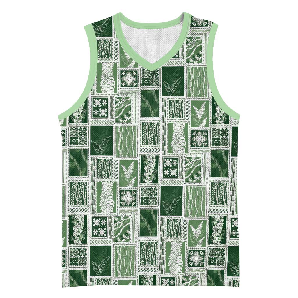 Vintage Aloha Block Quilt Basketball Jersey Green Inspired Lei Motifs - Polynesian Pride