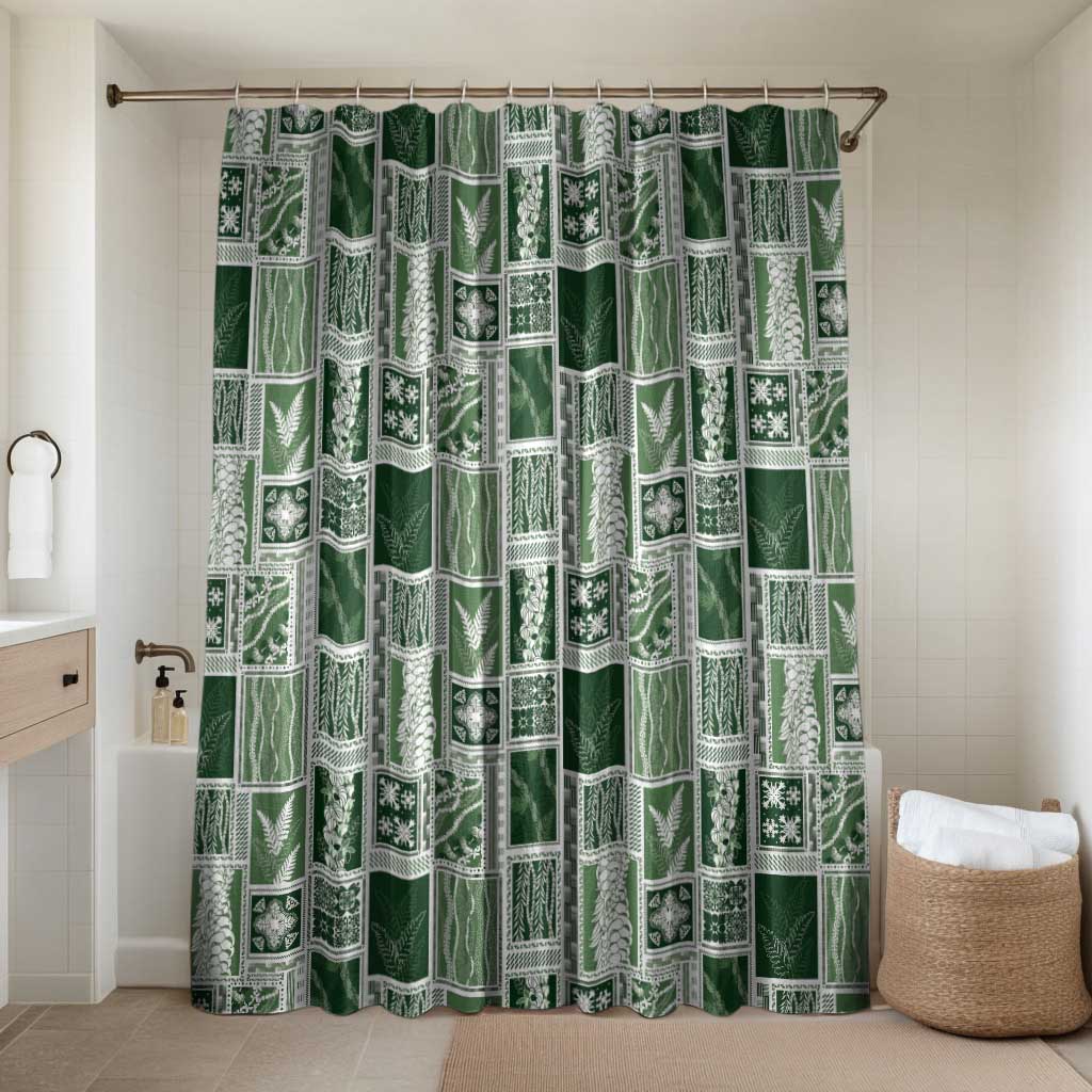 Vintage Aloha Block Quilt Bathroom Set Green Inspired Lei Motifs - Polynesian Pride