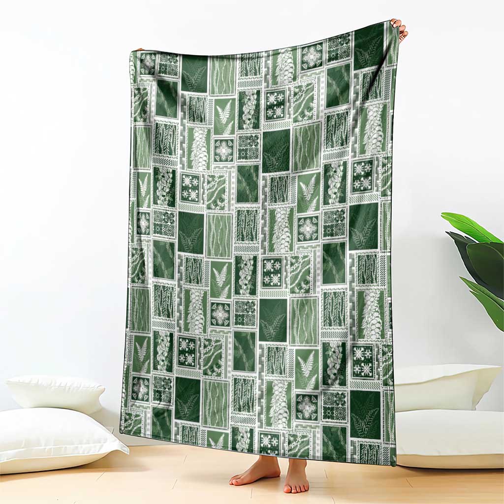 Vintage Aloha Block Quilt Blanket Green Inspired Lei Motifs - Polynesian Pride