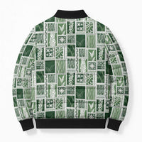 Vintage Aloha Block Quilt Bomber Puffer Jacket Green Inspired Lei Motifs - Polynesian Pride