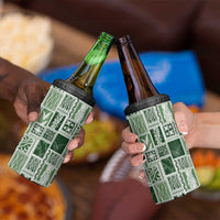 Vintage Aloha Block Quilt 4 in 1 Can Cooler Tumbler Green Inspired Lei Motifs - Polynesian Pride