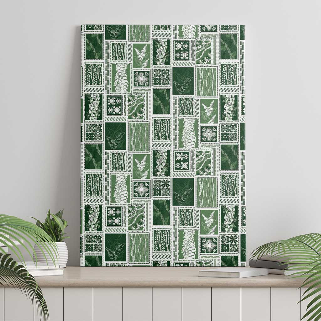 Vintage Aloha Block Quilt Canvas Wall Art Green Inspired Lei Motifs - Polynesian Pride