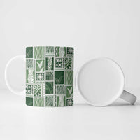 Vintage Aloha Block Quilt Ceramic Mug Green Inspired Lei Motifs - Polynesian Pride