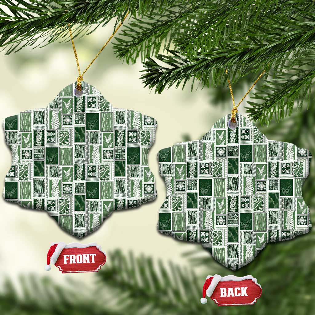 Vintage Aloha Block Quilt Ceramic Ornament Green Inspired Lei Motifs - Polynesian Pride