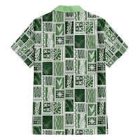 Vintage Aloha Block Quilt Family Matching Off The Shoulder Long Sleeve Dress and Hawaiian Shirt Green Inspired Lei Motifs - Polynesian Pride