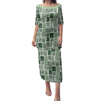 Vintage Aloha Block Quilt Family Matching Puletasi and Hawaiian Shirt Green Inspired Lei Motifs - Polynesian Pride