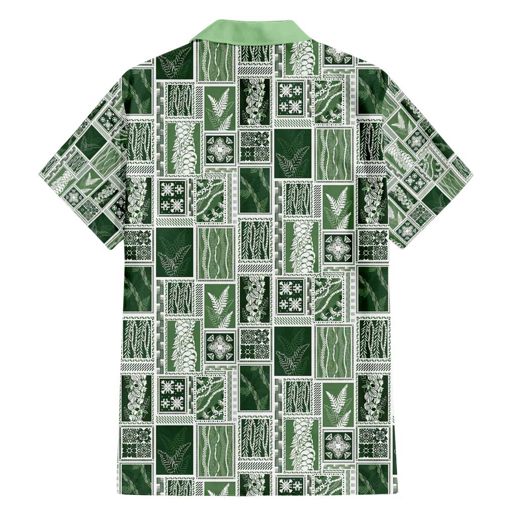 Vintage Aloha Block Quilt Family Matching Tank Maxi Dress and Hawaiian Shirt Green Inspired Lei Motifs - Polynesian Pride