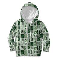 Vintage Aloha Block Quilt Kid Hoodie Green Inspired Lei Motifs - Polynesian Pride