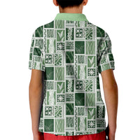 Vintage Aloha Block Quilt Kid Polo Shirt Green Inspired Lei Motifs - Polynesian Pride